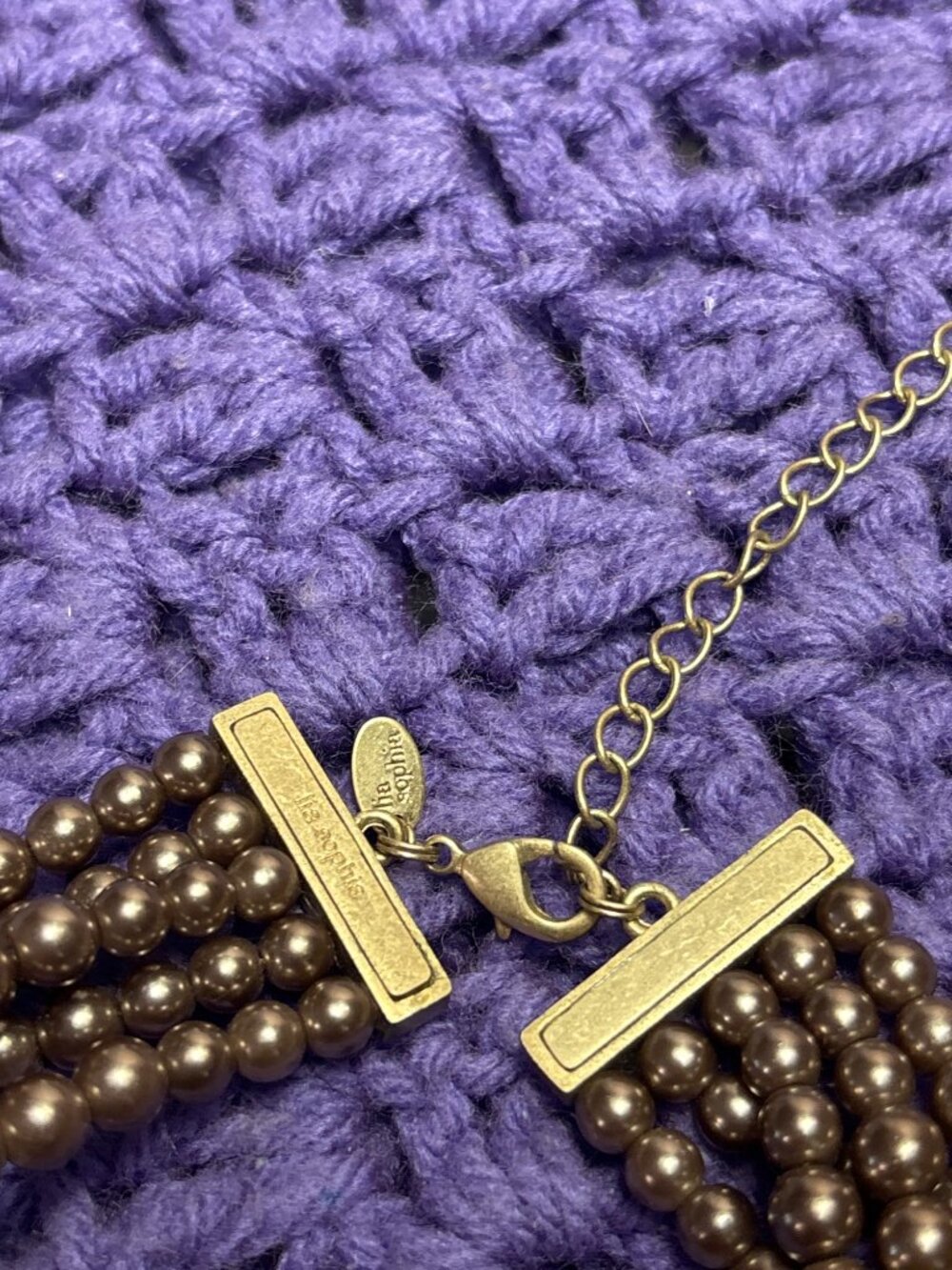 Lia Sophia Cafe Au Lait Bronze Color Plastic Faux Pearl Multi Strand Necklace - Picture 4 of 5